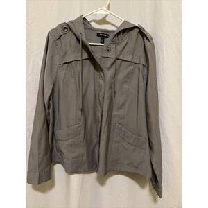 Torrid Womens Grey Crop Hooded Twill Snap Jacket Rayon Long Sleeve W/Pockets New